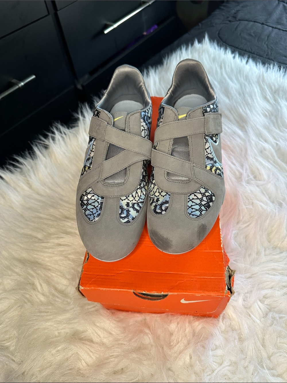 Nike Grey Suede Sneakers with Crackle Pattern Accents